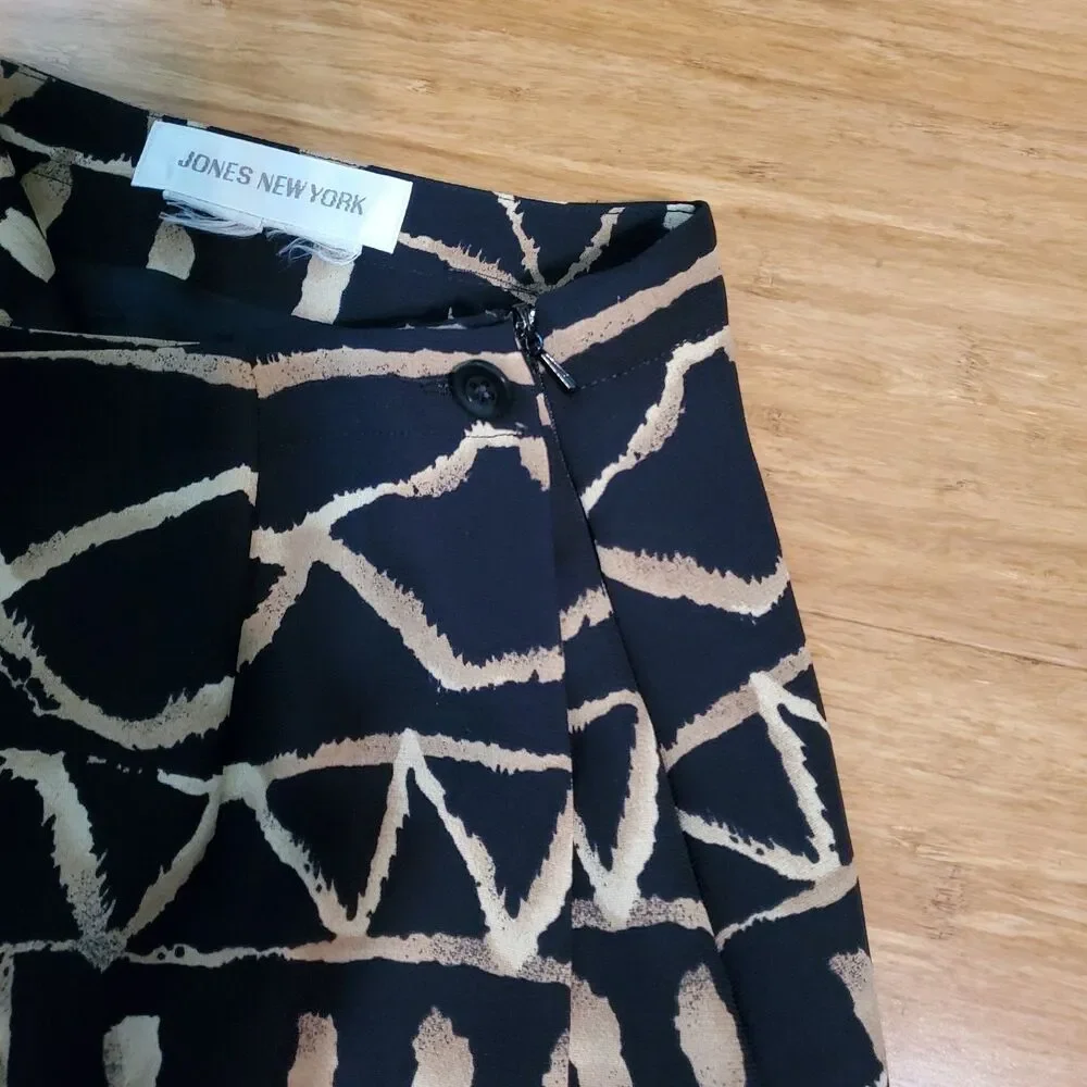 Vtg. Jones New York Black & Gold Aztec Tribal Midi Wrap Skirt Career Global Boho - Picture 3 of 6